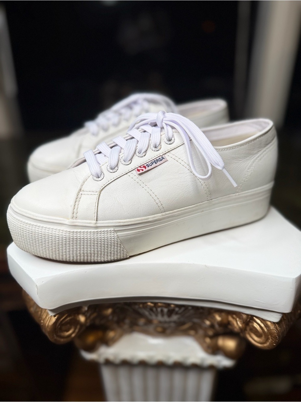 Superga 2790 White Nappa Leather Platform Sneakers Size 9